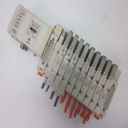 Smc si devicenet ex250-sdn1&amp; ex250-ie3 modules w/9 solenoid pneumatic valves for sale