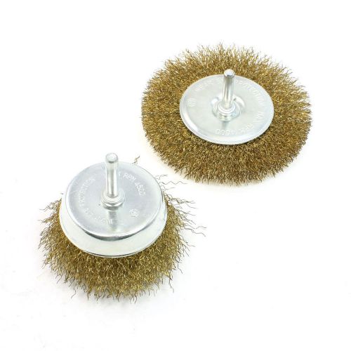 2 Pcs 2.8&#034; 10&#034; Dia Brass Coated Wire Wheel Brush Rotary Polishing Tool