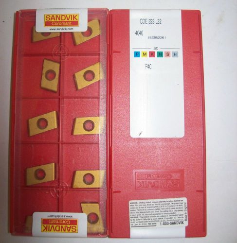 (10) new sandvik carbide inserts cde 323 l32 grade 4040 sealed packs cde323 for sale