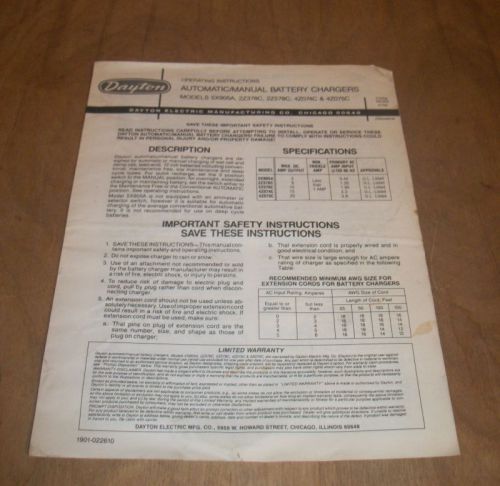 DAYTON AUTOMATIC/MANUAL BATTER CHARGERS OPERATING INSTRUCTIONS