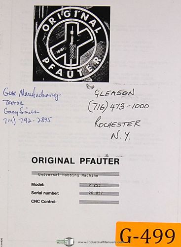 Pfauter gleason p253, gear hobbing, operations manual for sale