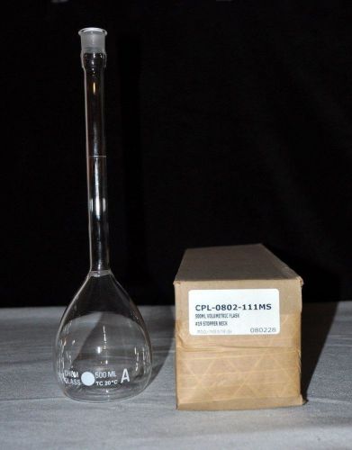 New - chemglass -  500ml volumetric flask - includes #19 stopper for sale