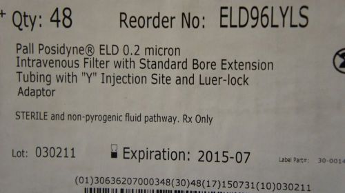 Pall medical eld96lyls ~ eld intravenous filter ~ box of 48 for sale