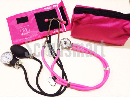 Hot pink set - aneroid sphygmomanometer blood pressure bp monitor &amp; stethoscope for sale
