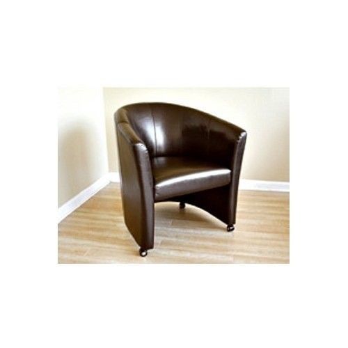 Brown club chair faux leather armchair barrel accent home office den wheelstub for sale