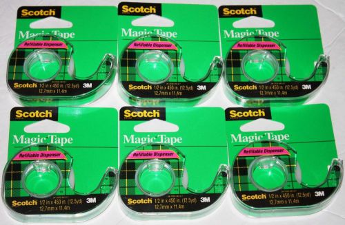 SCOTCH MAGIC TAPE  3M - 6 ROLLS - 1/2&#034; X 450&#034; (12.5 yd) w/ REFILLABLE DISPENSERS