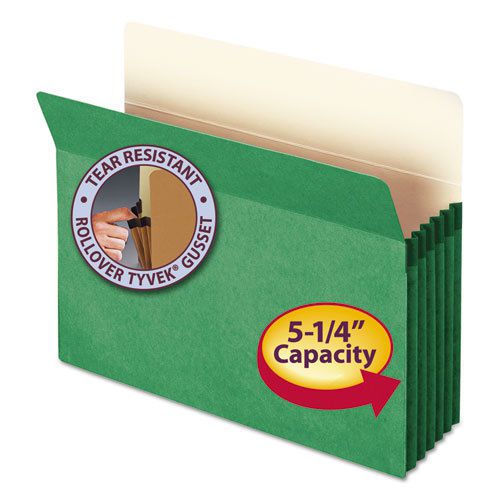 5 1/4 inch accordion expansion colored file pocket, straight tab, letter, green for sale