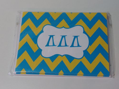 New DELTA DELTA DELTA Sorority Note Cards 8 Chevron Yellow Blue Envelopes