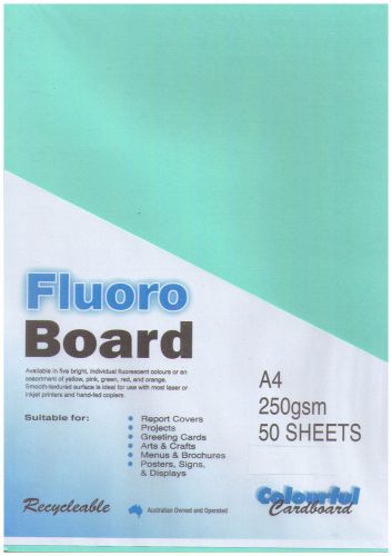 Colourful Cardboard Fluoro Board A4 50 Sheets 250 gsm - Green