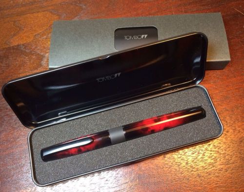 Tombow Ultra Rollerball Pen Marble Burgundy Merlot 55078 Metal Case Black Ink