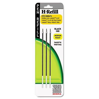 H-Refills for Jimnie Clip Retractable Ballpoint, Medium, Black, 3/Pack