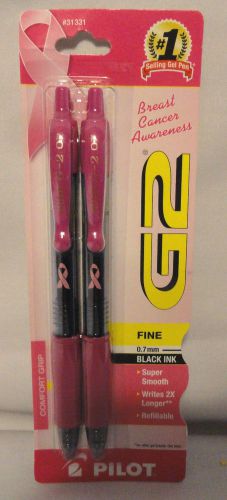 PILOT G2, 2-PK BREAST CANCER AWARENESS PINK , RETRACTABLE FINE BLACK GEL, NEW