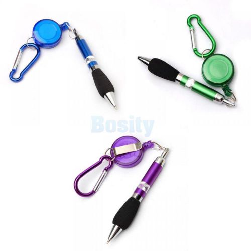 3x Retractable Badge Reel Pen Belt Clip & Carabiner Key Ring Blue Purple Green