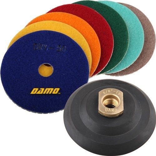 4&#034; Dry Diamond Polishing Pads Set of 7 PCS with Back Holder for Granite Polis...