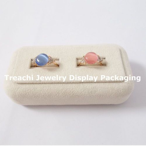 2 Slot Ring Display Beige Velvet Tray Holder for Couples Ring Dual  Rings Stand