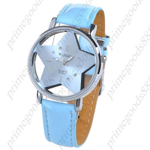 Star round synthetic leather wrist quartz lady ladies wristwatch women&#039;s blue for sale