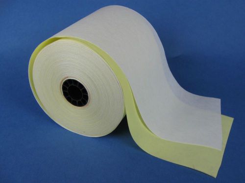 3&#034; (76mm) x 90&#039; 2-Ply Carbonless White/Canary Paper Rolls - 1 Case / 50 Rolls