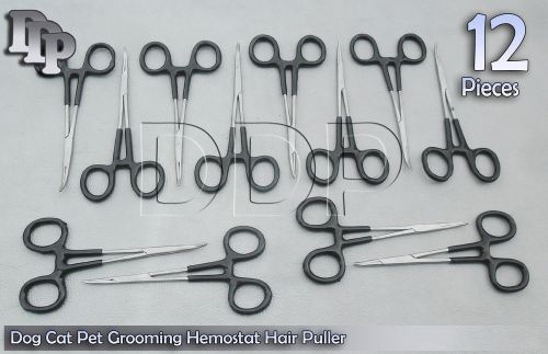 12 Dog Cat Pet Grooming Hemostat Hair Puller 5&#034; Black Curved