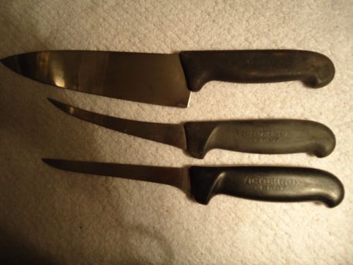 3 -pcs victorinox fibrox kitchen knife lot chefs  # 40520 fillet # 40515