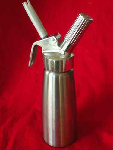 CREAM DISPENSER, STAINLESS STEEL. ISI.  .5 LITER. MADE IN AUSTRIAA.