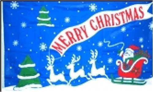 MERRY CHRISTMAS  SANTA IN HIS SLEIGH LARGE 3FT.X 5FT. FLAG