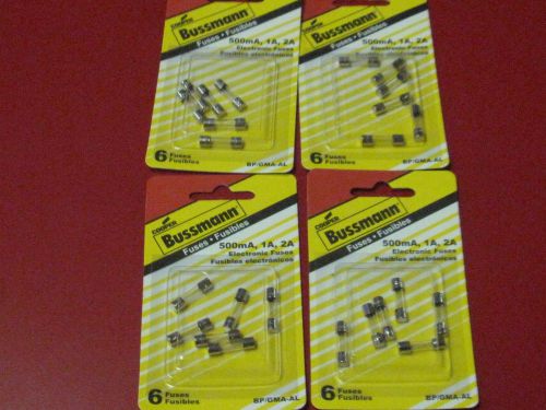 LOT OF 4 PACKS COOPER BUSSMANN 500mA, 1A, 2A ELECTRONIC FUSES(6) BP/GMA-AL