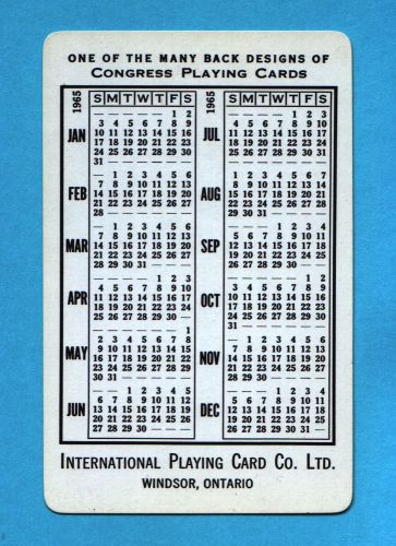 1965 INTERNATIONAL PLAYING CARD COMPANY POCKET CALENDAR HORSE WINDSOR CANADA