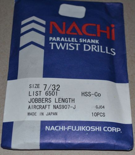 NACHI 7/32&#034; HSS/COBALT DRILLS JOBBERS LENGTH-AIRCRAFT &#034;NEW&#034; - 10 PCS