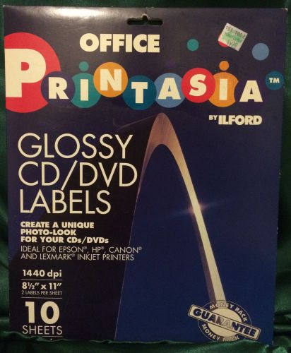 New printasia glossy cd/dvd labels inkjet printer 10 sheets-2 labels per sheet for sale