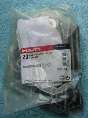 HILTI HAS-R  304 ANCHOR RODS 1/2&#034; X 6.5&#034; (BAG OF 20)  HILTI PART  # 385464