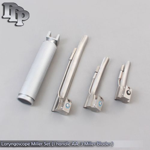 Laryngoscope Miller Set (1 handle AA, 3 Miller Blades )