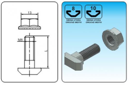 T Slot Hammer Bolt With Nut  Serial 8 10 M8 x 50 (10pcs)