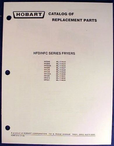 Hobart hfd/hfc series fryer replacement parts catalog for sale