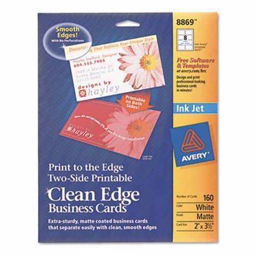 Avery Inkjet Matte Business Cards, 2 x 3 1/2, White, 8/Sheet, 160/Pack (AVE8869)