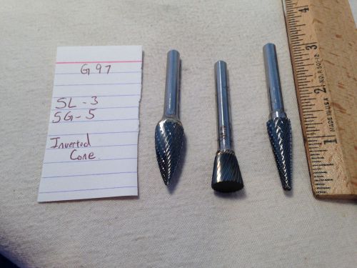 3 NEW 1/4&#034; (.250) SHANK CARBIDE BURRS. DOUBLE CUT. SG-5, SL-3 USA MADE {G97}