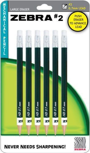 Zebra #2 Mechanical Pencil 0.7mm 6 Pack, Black (51316)