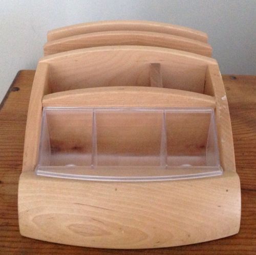 WOOD DESK ORGANIZER, NICE HEAVY, Plastic lined slots, MAIL PENS PENCILS