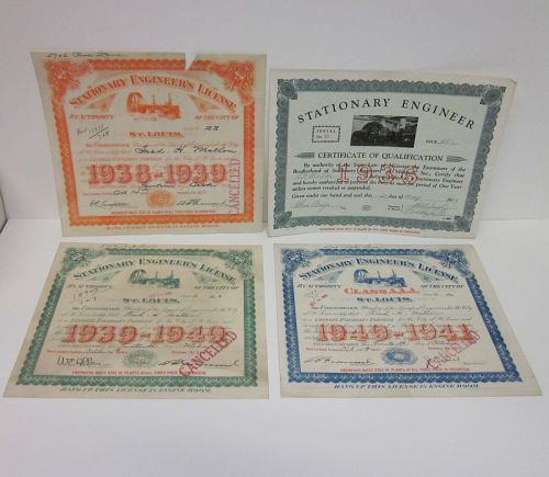 Lot (4) vintage [1936-1941] stationary engineer license st louis mo cv2090 for sale