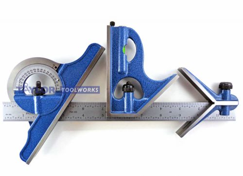 Pec 12&#034; 4r 4 pc combination machinist square protractor 1/64, 1/32, 1/16, 1/8 for sale