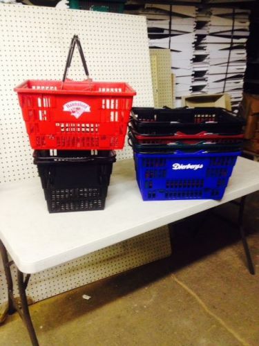 Handbaskets lot 300 plastic hand baskets metal handle used store fixtures asst for sale