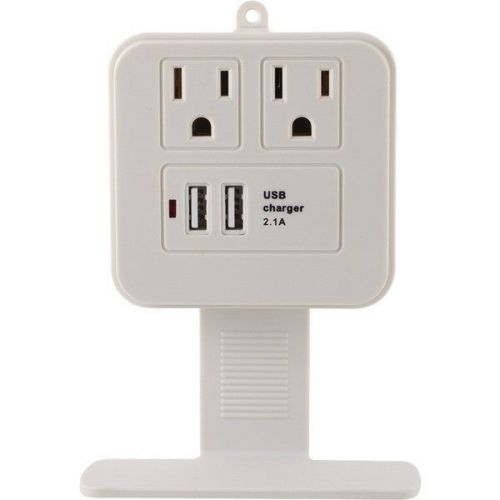 GE 14627 Surge Protector Wall Tap w/Phone Shelf &amp; 2.1A USB Charging Ports