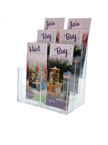 6 Pocket Acrylic Tri-Fold Brochure Literature Holder - Clear - 3 Tier