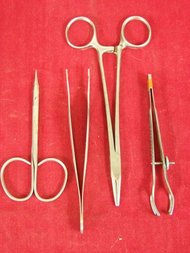 LOT OF 4 PIECES TWEEZERS SCISSORS HEMOSTATS PADGETT HMI STORZ VINTAGE ASSORTMENT