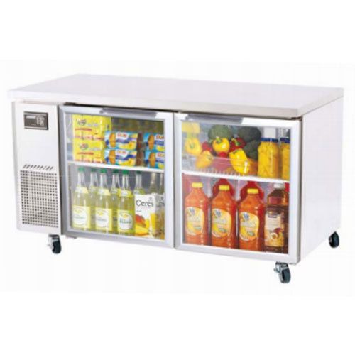 Turbo JUR-60-G Undercounter Refrigerator, 2 Sections (2 Glass Doors), Side Mount