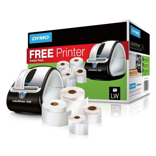 DYMO Label Writer 450 Free Printer Bundle w/ 4 Label Rolls,Black/Silver 1957331