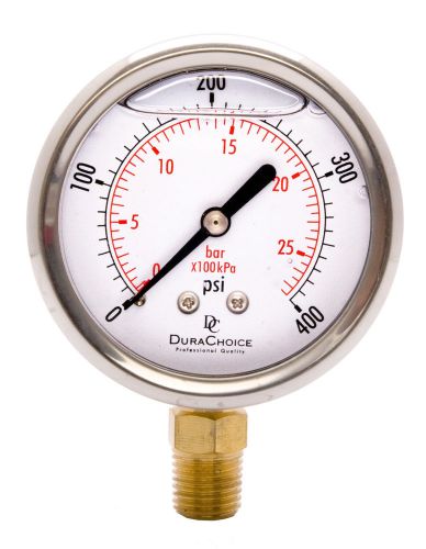 2&#034; Oil Filled Pressure Gauge - SS/Br 1/4&#034; NPT Lower Mount 400PSI