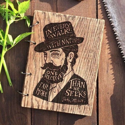 John Muir wooden (oak) notebook / travelbook / sketchbook on split rings A5