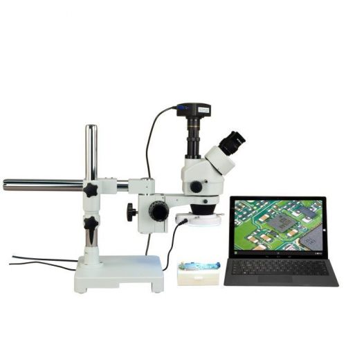 Omax 3.5x-90x 720p wifi trinocular zoom boom stereo microscope+64-led ring light for sale