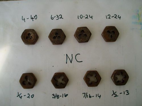 Die nut threading die set of 8. us made 4-40 through 1/2-13. coarse thread. for sale