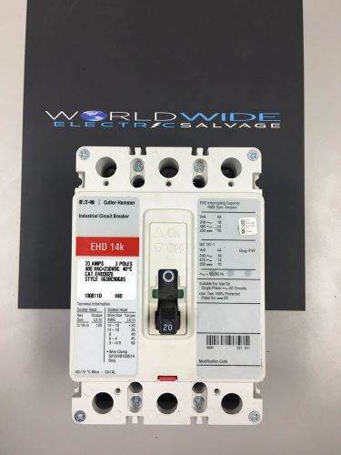 Cutler-hammer 3 pole 30 amp 480v circuit breaker cat ehd3020 1 year warranty for sale